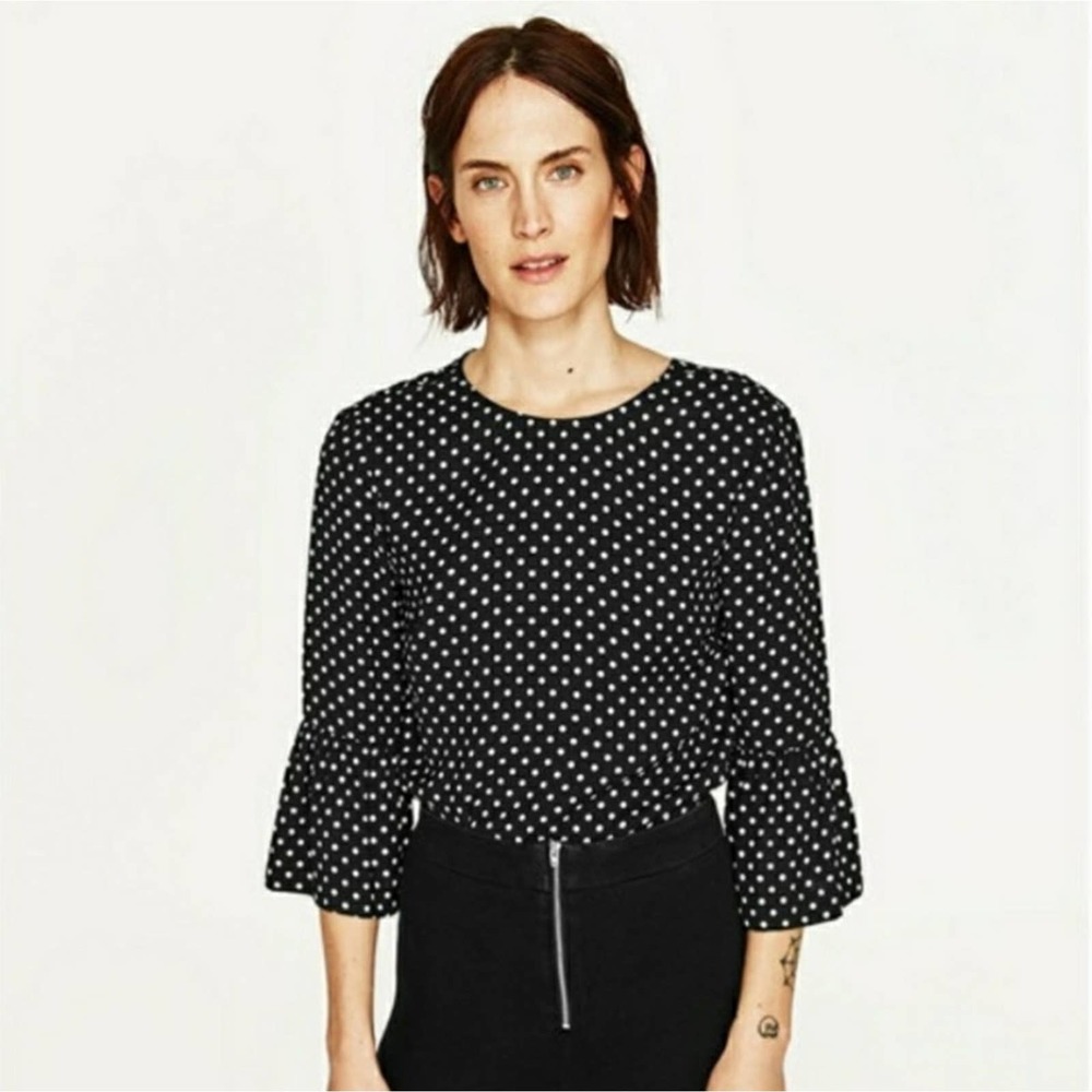 Zara Frilled Bell Sleeve Polka Dot Top - Picture 9 of 9